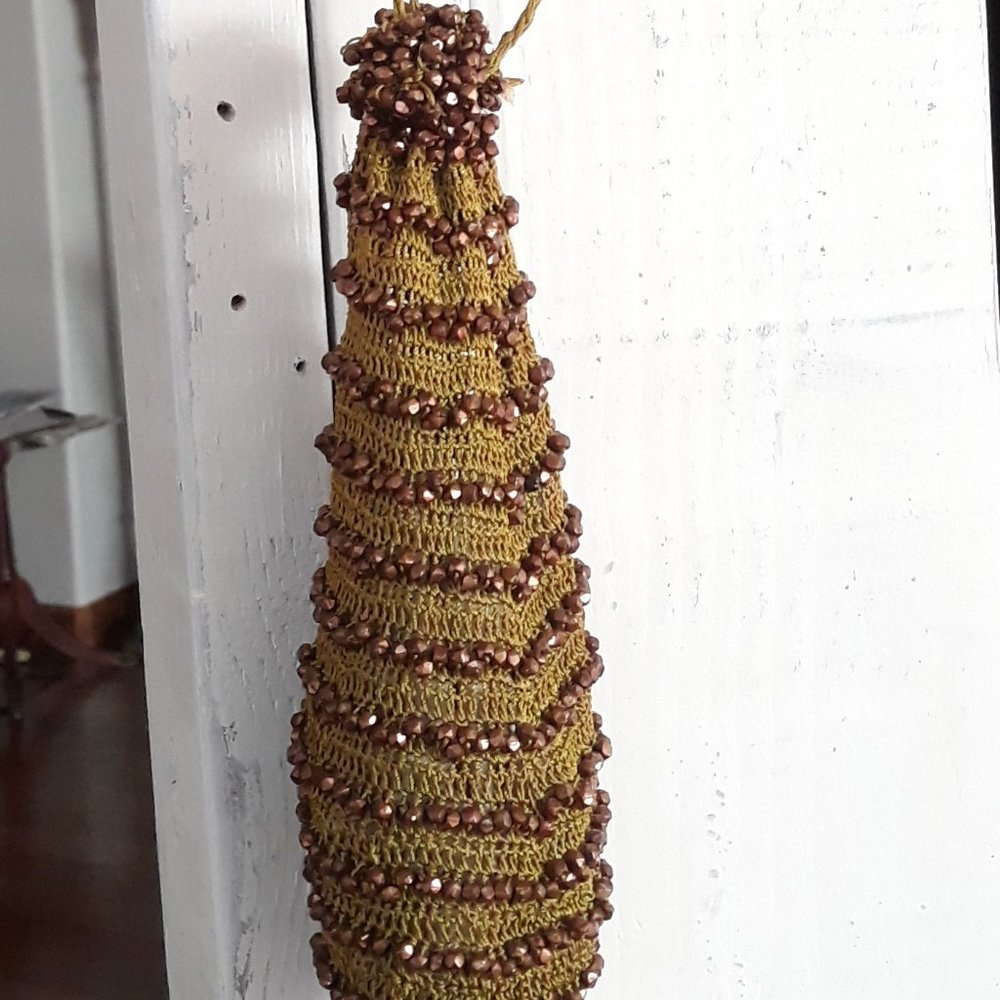Antique Crocheted Drawstring Bag Beaded Glass - image 4